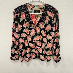 Vintage Carole Little Moulin Rouge Bejeweled Top Womens 6 Floral Blouse
